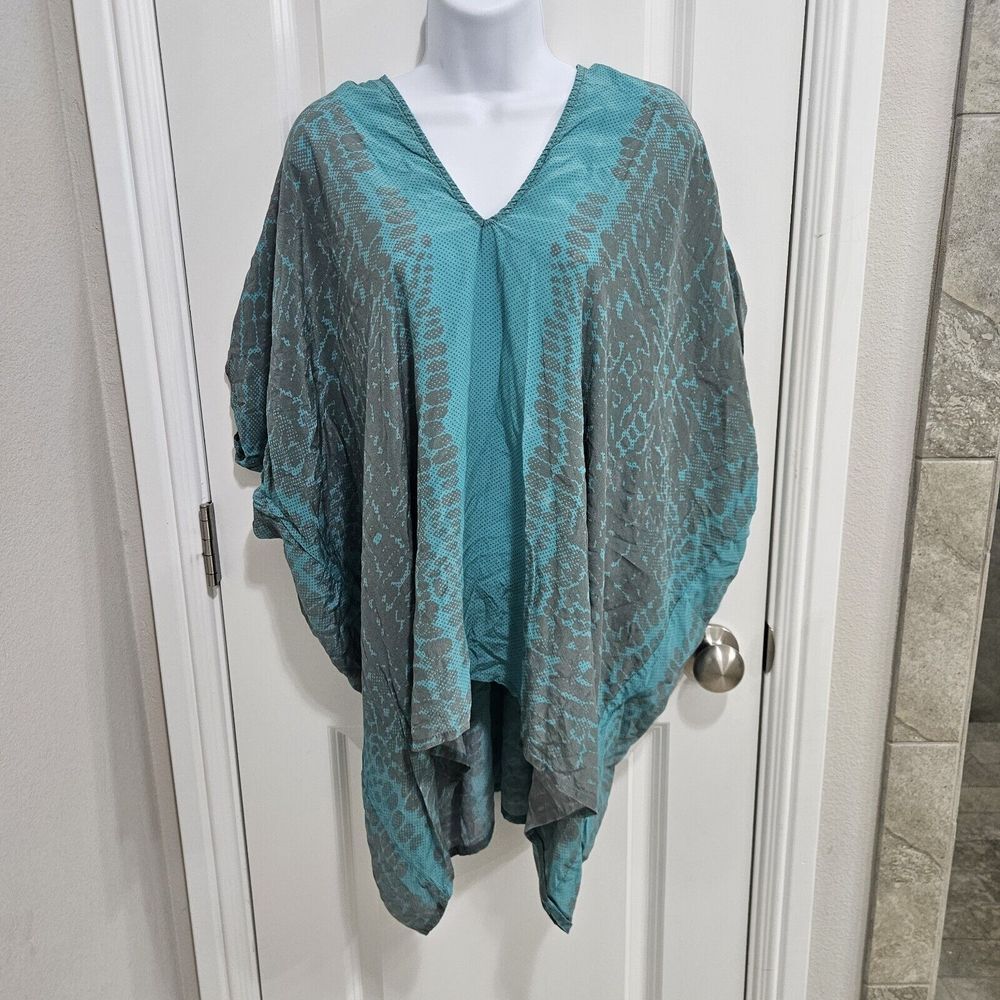 Biya by Johnny Was Silk Turqouise Kaftan‎ Blouse size Medium Large Womens